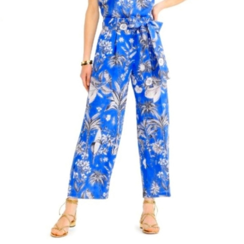 J. Crew Ratti Tropical Toile Linen Wide Leg Pants‎ Tie Belt 2